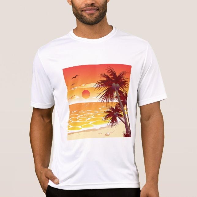 Camiseta Tropical Sunset Beach Palm Tree Island (Frente)