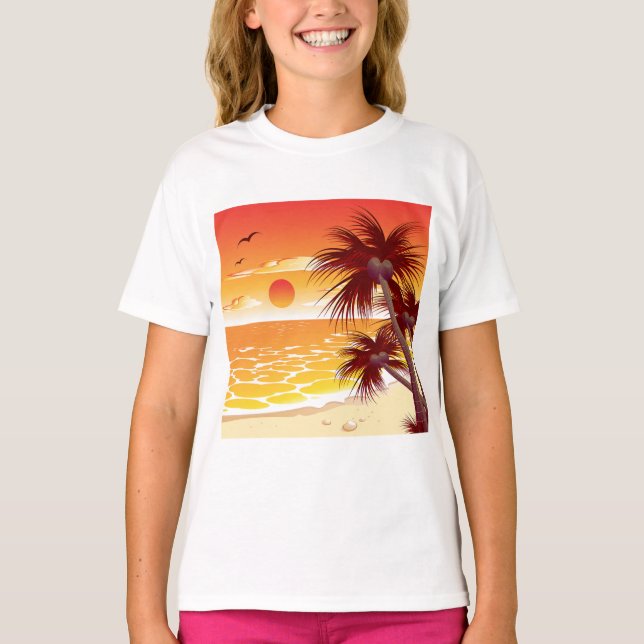 Camiseta Tropical Sunset Beach Palm Tree Island (Frente)