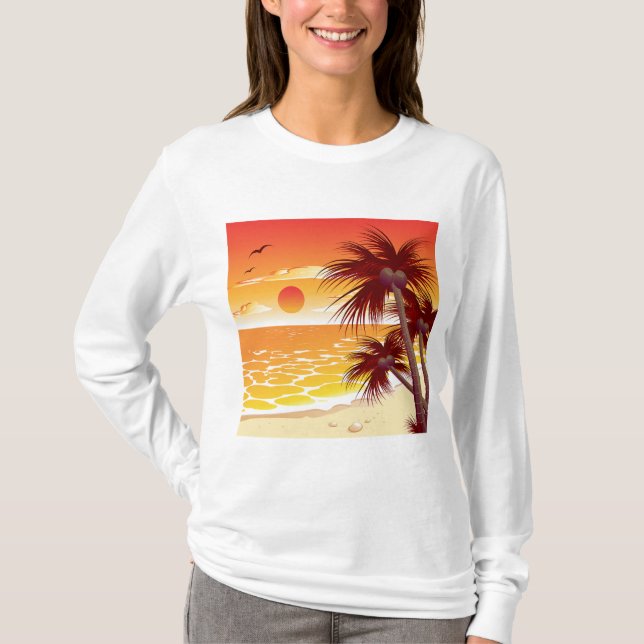 Camiseta Tropical Sunset Beach Palm Tree Island (Frente)