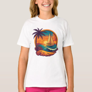 Camiseta Tropical Sunset Sailboat Girl's T-Shirt
