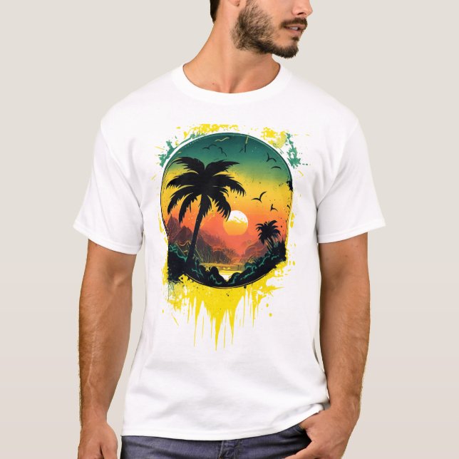 Camiseta Tropical Sunset Splash (Frente)