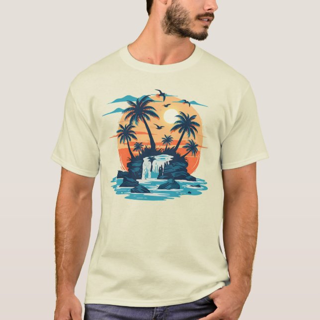 Camiseta Tropical Sunset Waterfall Graphic T-Shirt (Frente)