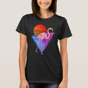 Camiseta Tropical Vaporwave Retro Palm Trees Pássaros Rosa