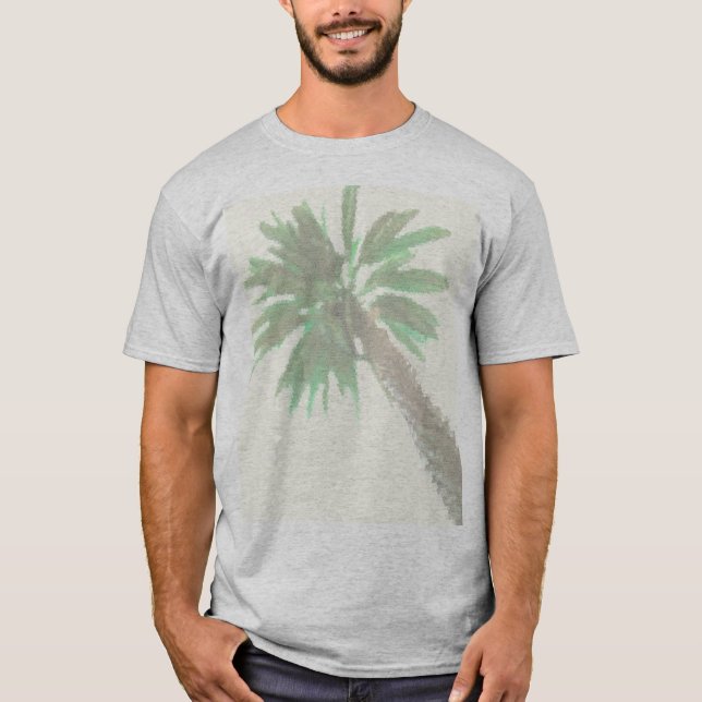 Camiseta Tropical Verde-Palmeira Estilizada Pastel (Frente)