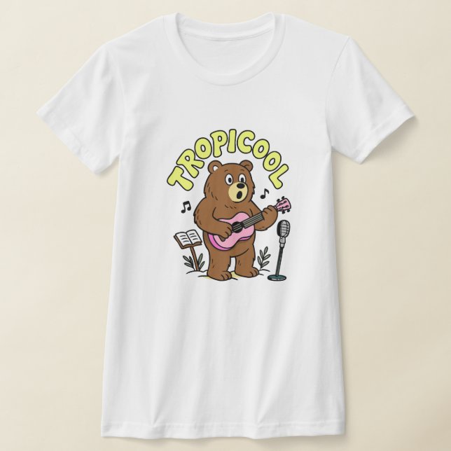 Camiseta Tropicool Bear Playing Ukulele – Cute Funny Music  (Postura )