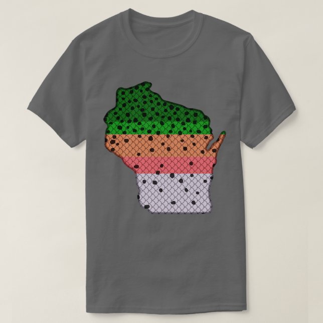 Camiseta Trout Fisheries Rainbow Pattern Wisconsin Stat (Frente do Design)