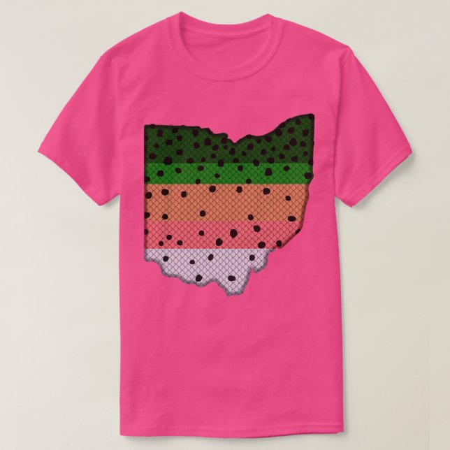 Camiseta Trout Pescaria Arco-Íris - Mapa do Estado de Ohio (Frente do Design)