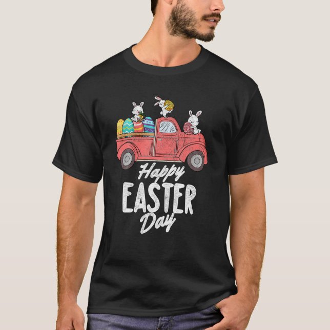 Camiseta Truck Bunny Eggs Red Truck Hunt Páscoa (Frente)