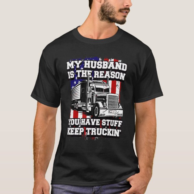 Camiseta Truck Driver Husband American Flag (Frente)
