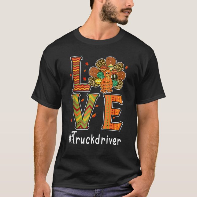 Camiseta Truck Driver Love Thanksgiving Leopard Turkey Autu (Frente)