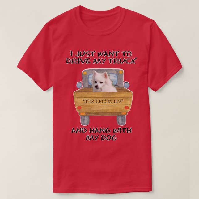 Camiseta Truck Driving Dog American Eskimo Dog  (Frente do Design)