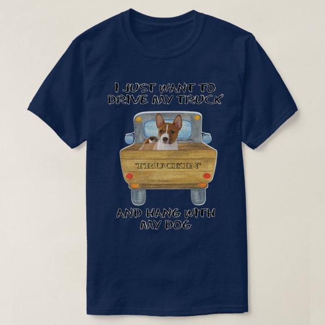 Camiseta Truck Driving Dog Basenji  (Frente do Design)