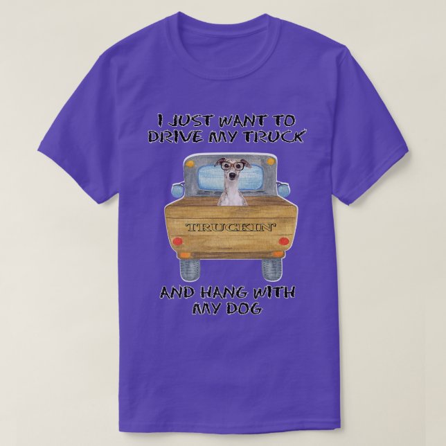 Camiseta Truck Driving Dog Greyhound w Glasses  (Frente do Design)