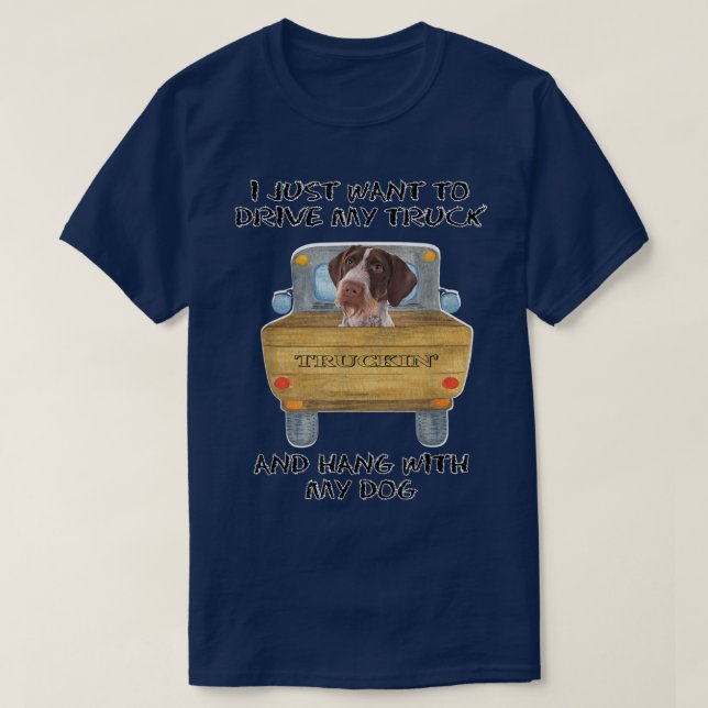 Camiseta Truck Driving Dog Pointers German Wirehaired  (Frente do Design)