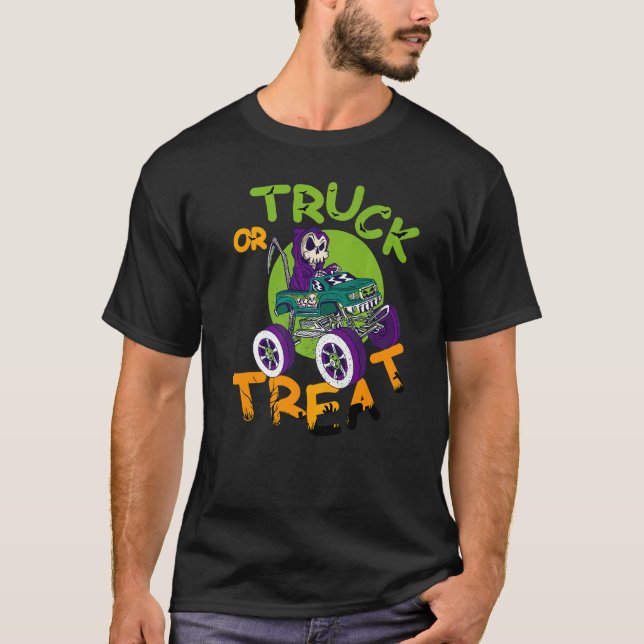 Camiseta Truck or treat party skeleton scythe cemetery (Frente)