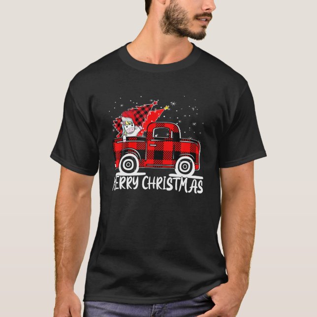 Camiseta Truck Tree Unicorn Buffalo Xadrez Natal Pajama (Frente)