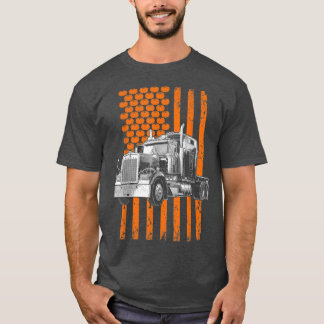Camiseta Trucker American Flag Semi-Trailer Truck Driver Ha