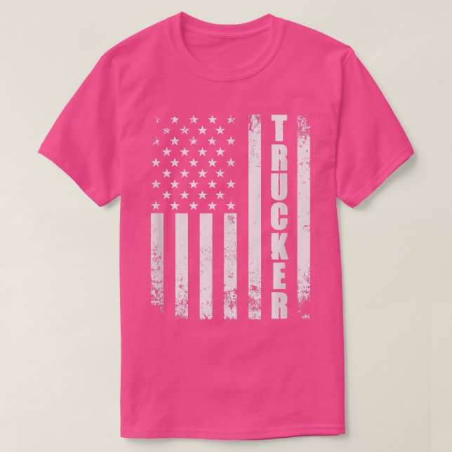 Camiseta Trucker American Flag Semi Truck Driver 18 Wheeler (Frente do Design)