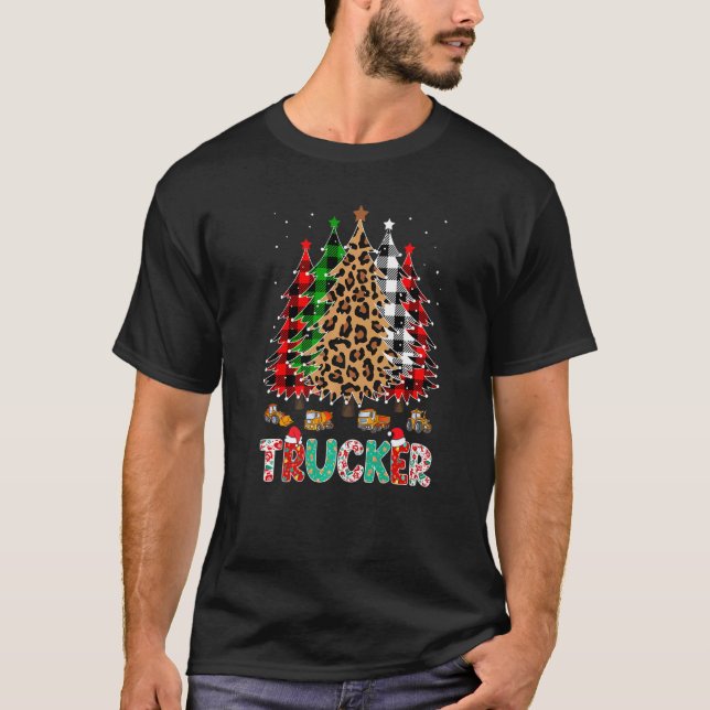 Camiseta Trucker Leopard Red White Green Plaid Christmas Tr (Frente)