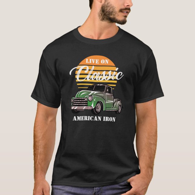 Camiseta Trucks American Iron Classic Live On Green Chevy T (Frente)