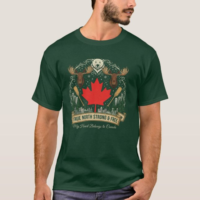 Camiseta True North Strong Free Canada Patriotic T-Shirt (Frente)