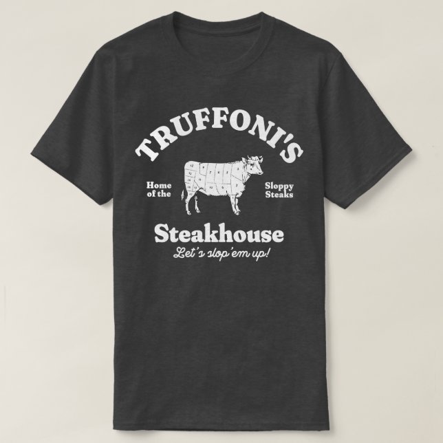 Camiseta Truffonis Steakhouse, casa dos filhotes desleixado (Frente do Design)