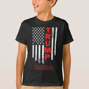 Camiseta Trump 2024 American Flag Adulto Short Sleeve Shirt