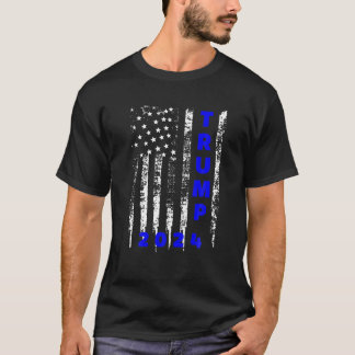 Camiseta Trump 2024 Police Line Blue Polícia Americ