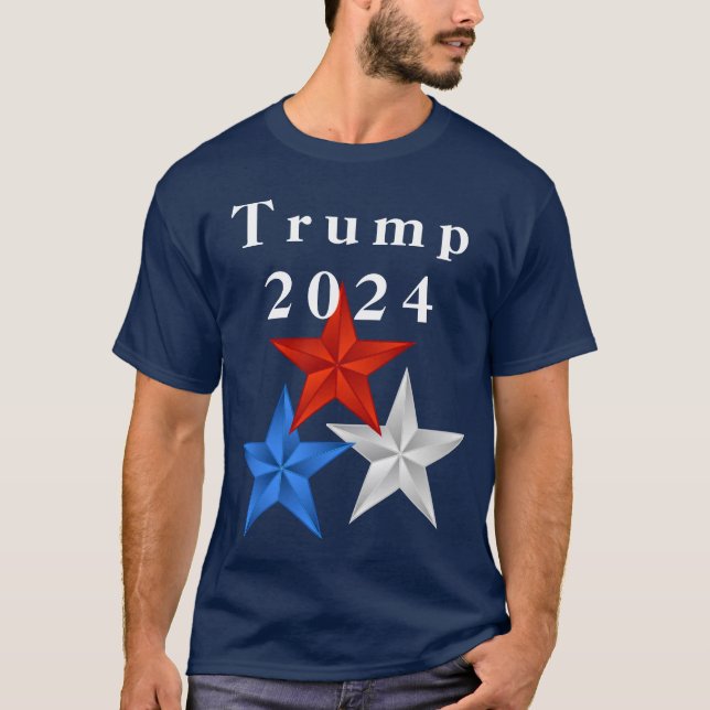 Camiseta Trump 2024 Red, White E Blue Star (Frente)