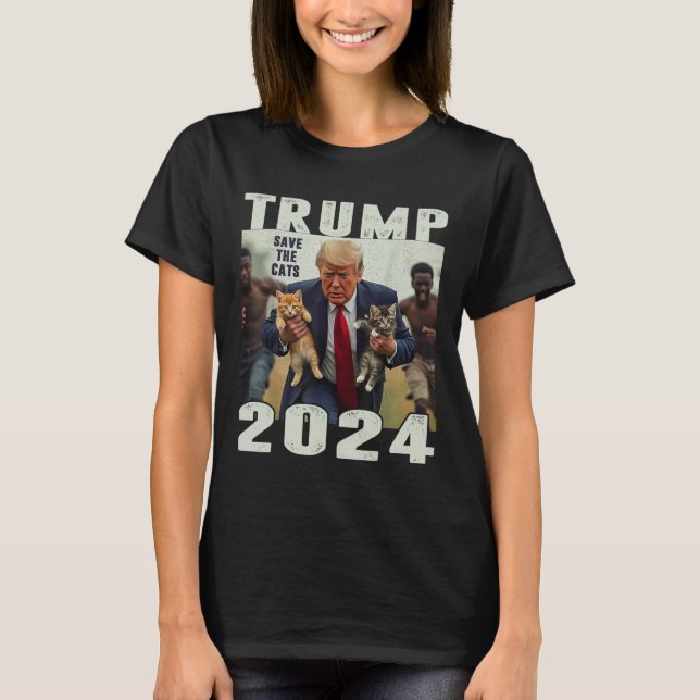 Camiseta Trump 2024 Salve Os Gatos Dizendo Debate (Frente)