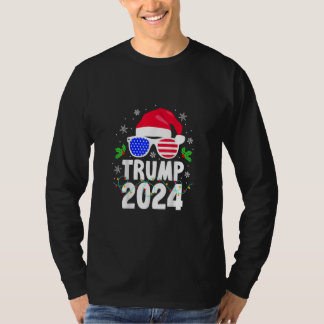 Camiseta Trump 2024 Santa Hat Xmas Luz de Natal Engraçado