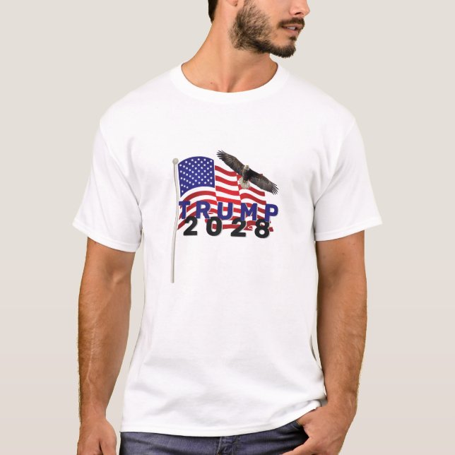 Camiseta Trump 2028 na American Flag (Frente)