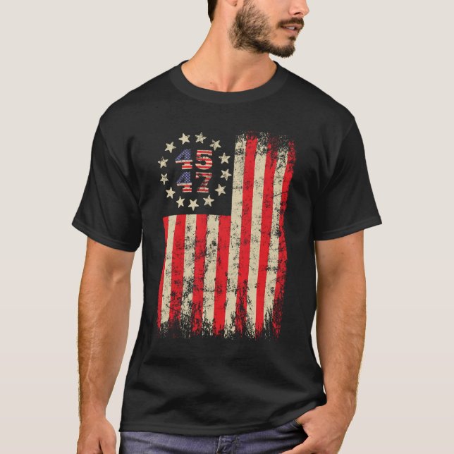 Camiseta Trump 45 47 EUA Flag Trump 2024 Take America (Frente)