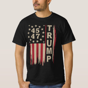 Camiseta Trump 45 47 Vintage Retro Bandeira América EUA