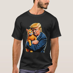 Camiseta Trump Abraçando Gato Laranja Engraçado Meme da Ele
