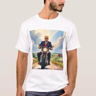 Camiseta Trump Andando Motocicleta América Farmland US MAGA