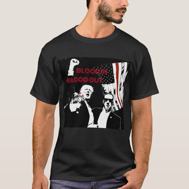 Camiseta Trump Assination Lineart, Sangue dentro, Sangue fo (Frente)