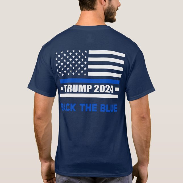 Camiseta Trump azul 2024 sinalizador de linha azul fina (Verso)