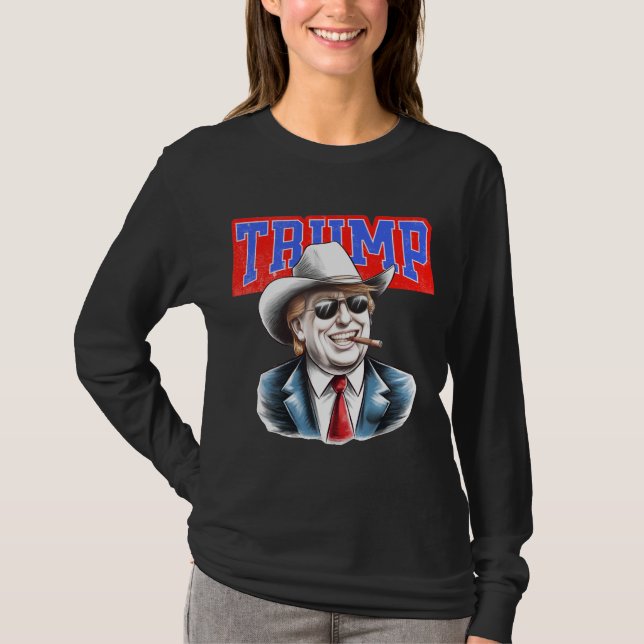 Camiseta Trump Cowboy - Afirmação Política Negrito Gráfico  (Frente)