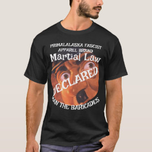 CAMISETA TRUMP DECLARA LEI MARCIAL HOMEM NAS BARRICADAS 