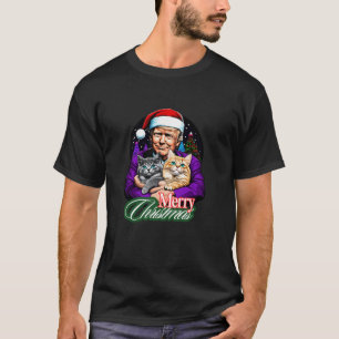Camiseta Trump Feliz Natal Festivo Engraçado Fluffy Cat