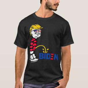 Camiseta Trump Flag Sunglasses Peeing Pissing Pee On Biden,