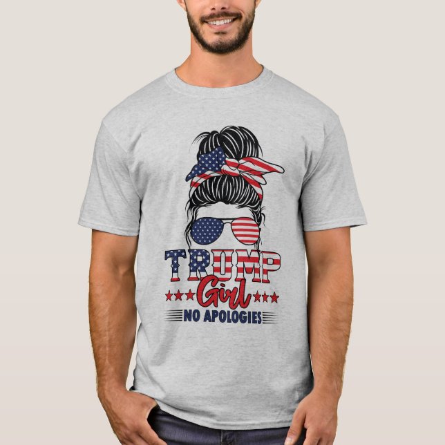 Camiseta Trump Girl No Apologies Messy Bun Trump 2024 (Frente)