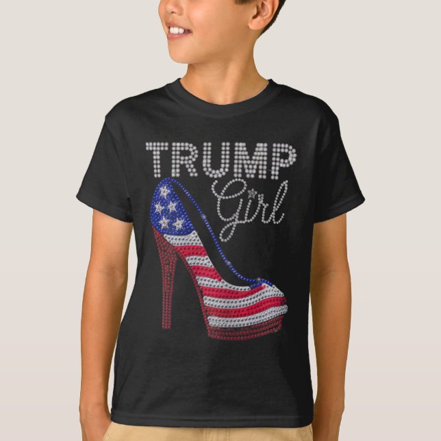Camiseta Trump Girl Stilettos High Heel American Flag Bling (Frente)