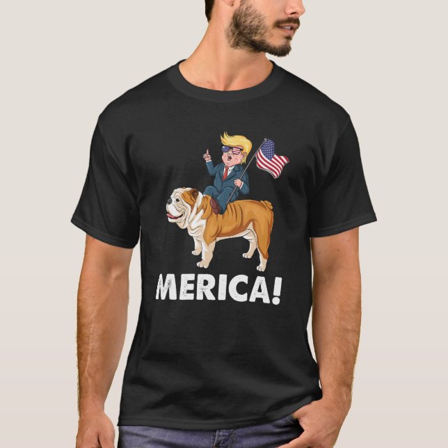 Camiseta Trump Merica English Bulldog Dog American Hero 4º (Frente)