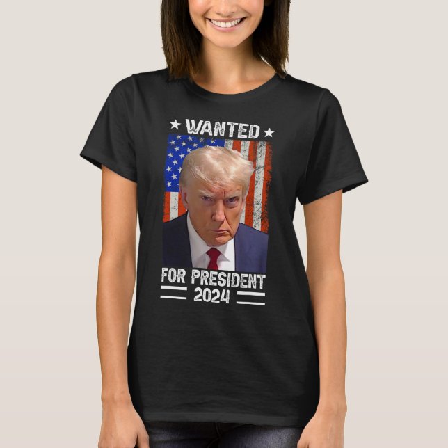 Camiseta Trump Mug Shot Desejado Para Os Eua. Presidente 20 (Frente)