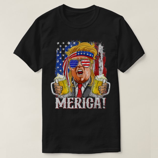 Camiseta Trump Mullet 4 de julho EUA Flag Merica (Frente do Design)