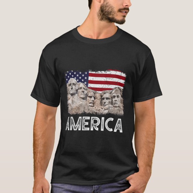 Camiseta Trump Presidente 45º Rushmore Monte Bandeira Ameri (Frente)