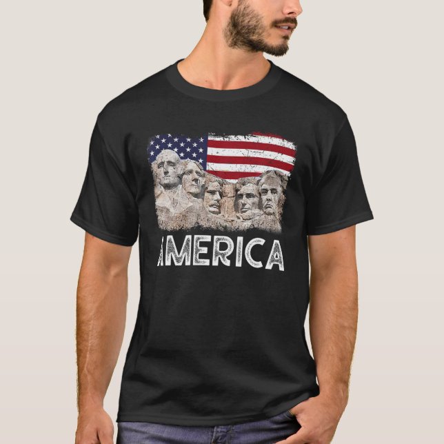 Camiseta Trump Presidente 45º Rushmore Monte Bandeira Ameri (Frente)