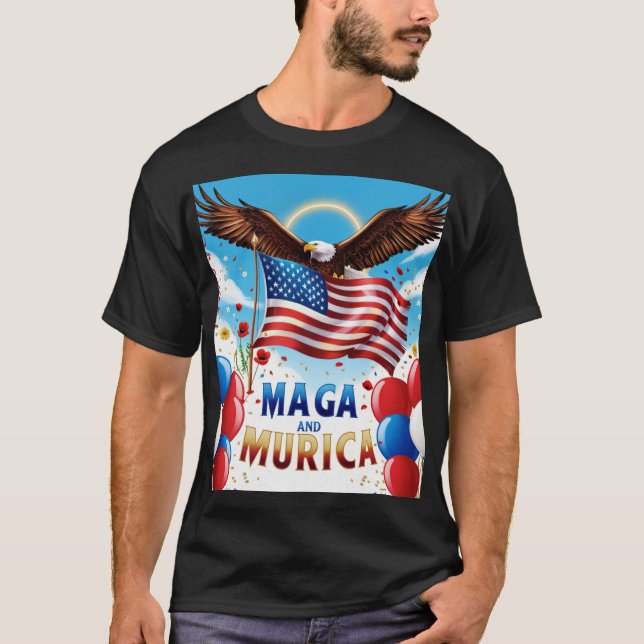 Camiseta Trump Shirt American Flag Team Murica MAGA (Frente)